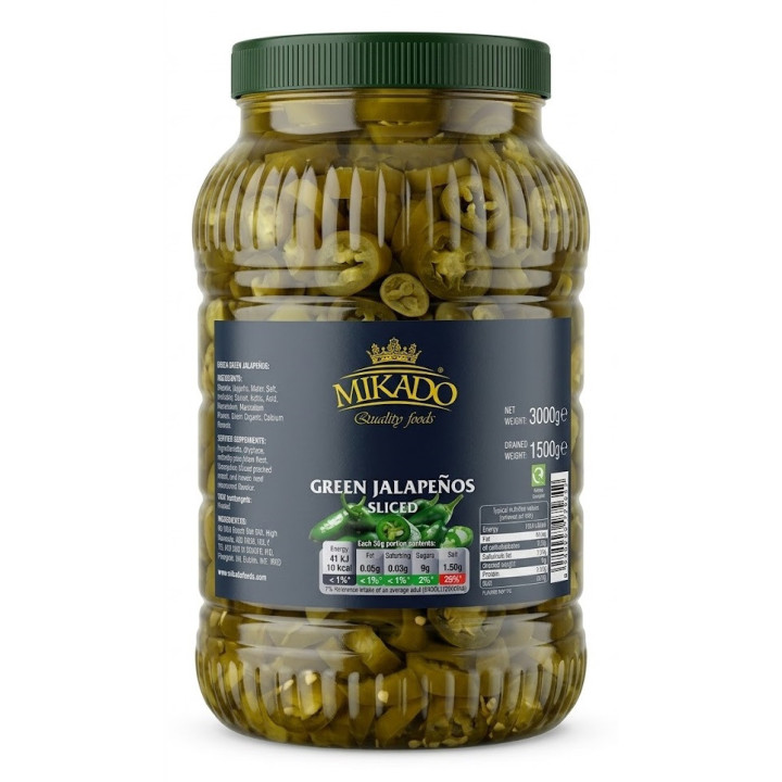 Zesty Sliced Green Jalapeno Peppers in Brine – 3kg Jar