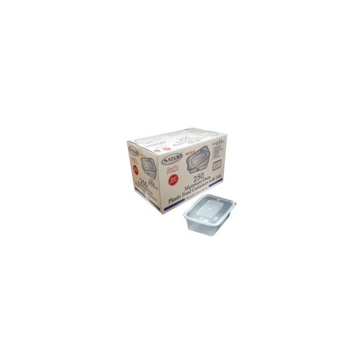 Satco 650ml Clear Rectangular Microwavable Plastic Containers with Lids 1 x 250pcs