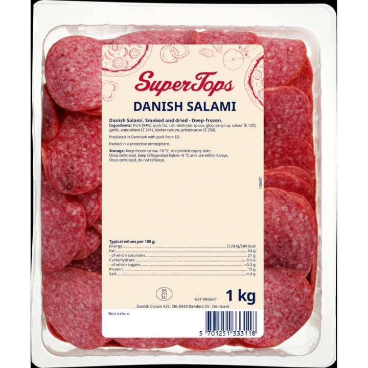 Super Tops Premium 1kg Pack Deep-Frozen Danish Salami